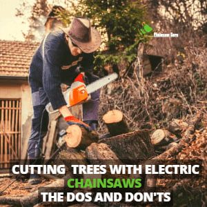 cutting trees with electric chainsaws