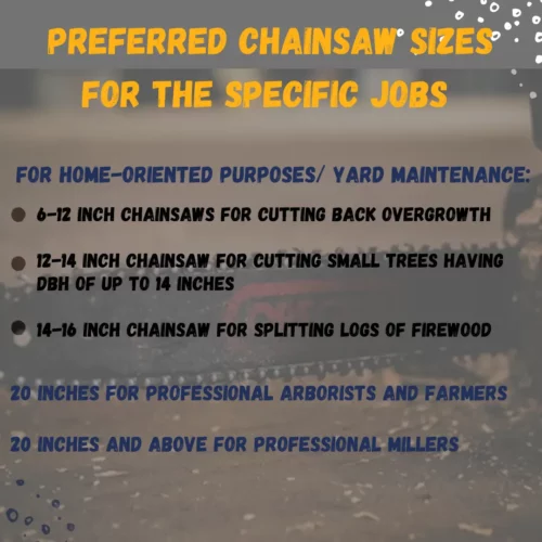 preferred chainsaw sizes for specific jobs